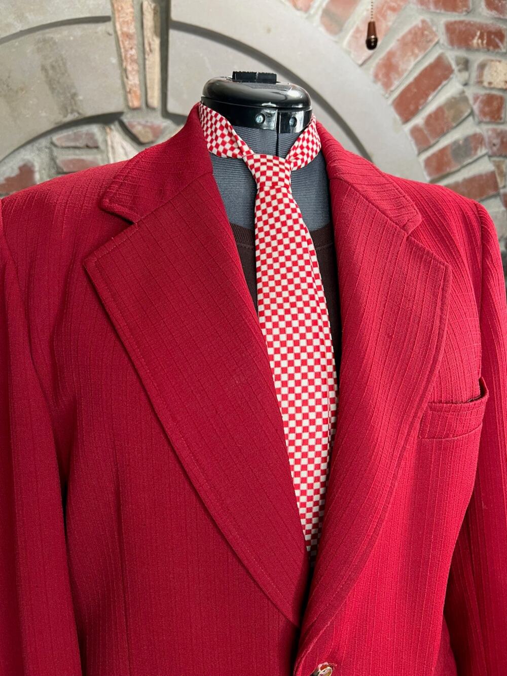 tie skinny checked groovy 1960s red white